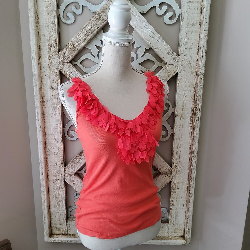 Bisou Bisou Women's Sleeveless Layered Ruffle V-Neck Tank Top Coral Size Medium